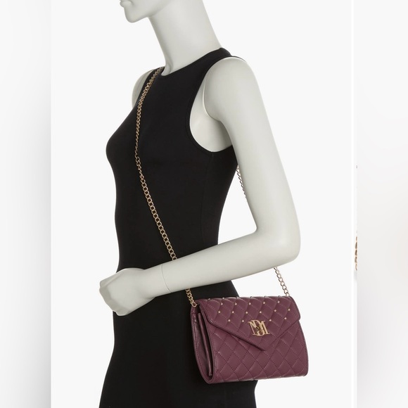 NWT | Badgley Mischka | Diamond Quilt Convertible Crossbody Bag | Plum - Picture 2 of 7